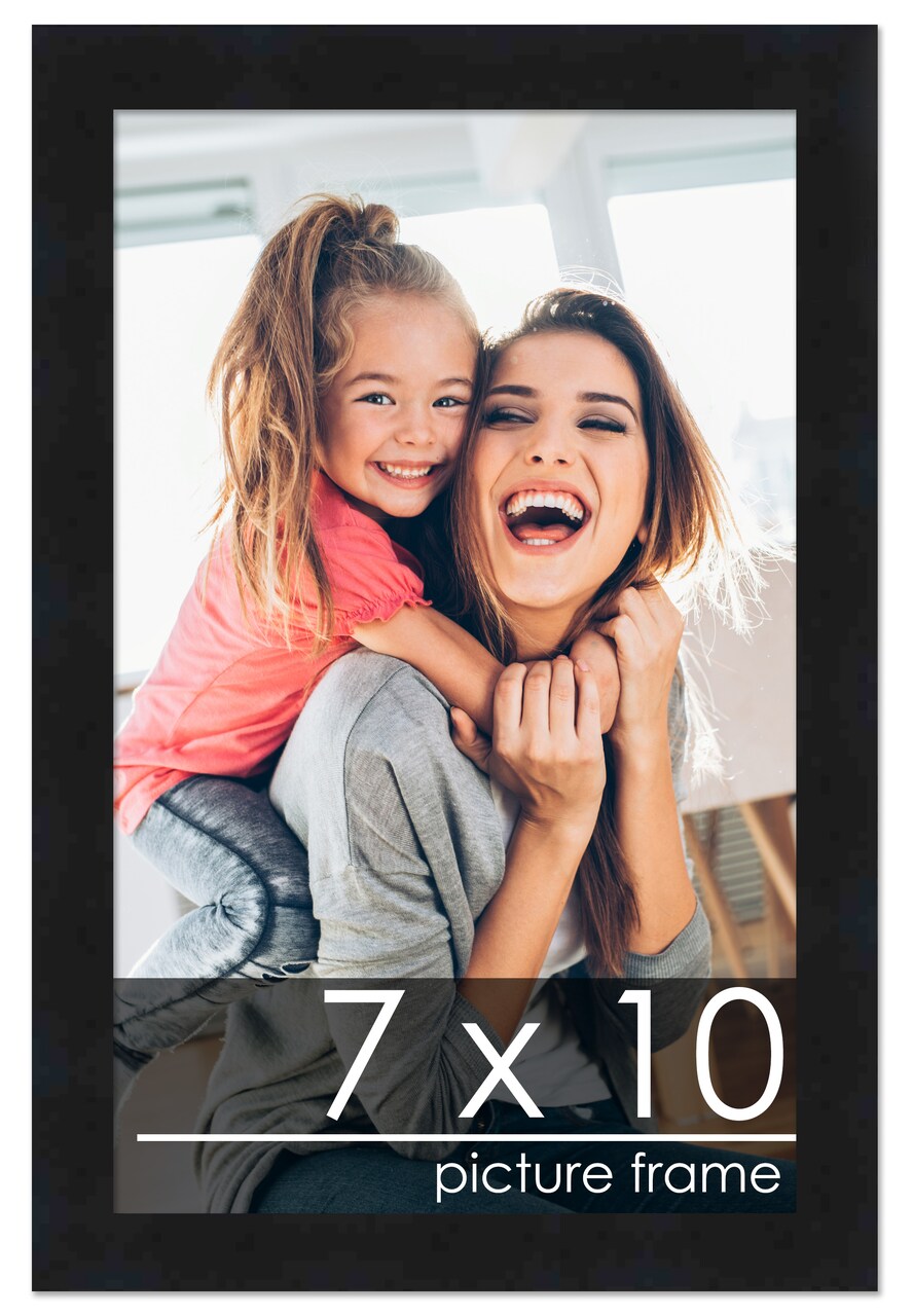 7x10 Black Wood Picture Frame - UV Acrylic, Foam Board Backing, Hanging Hardware